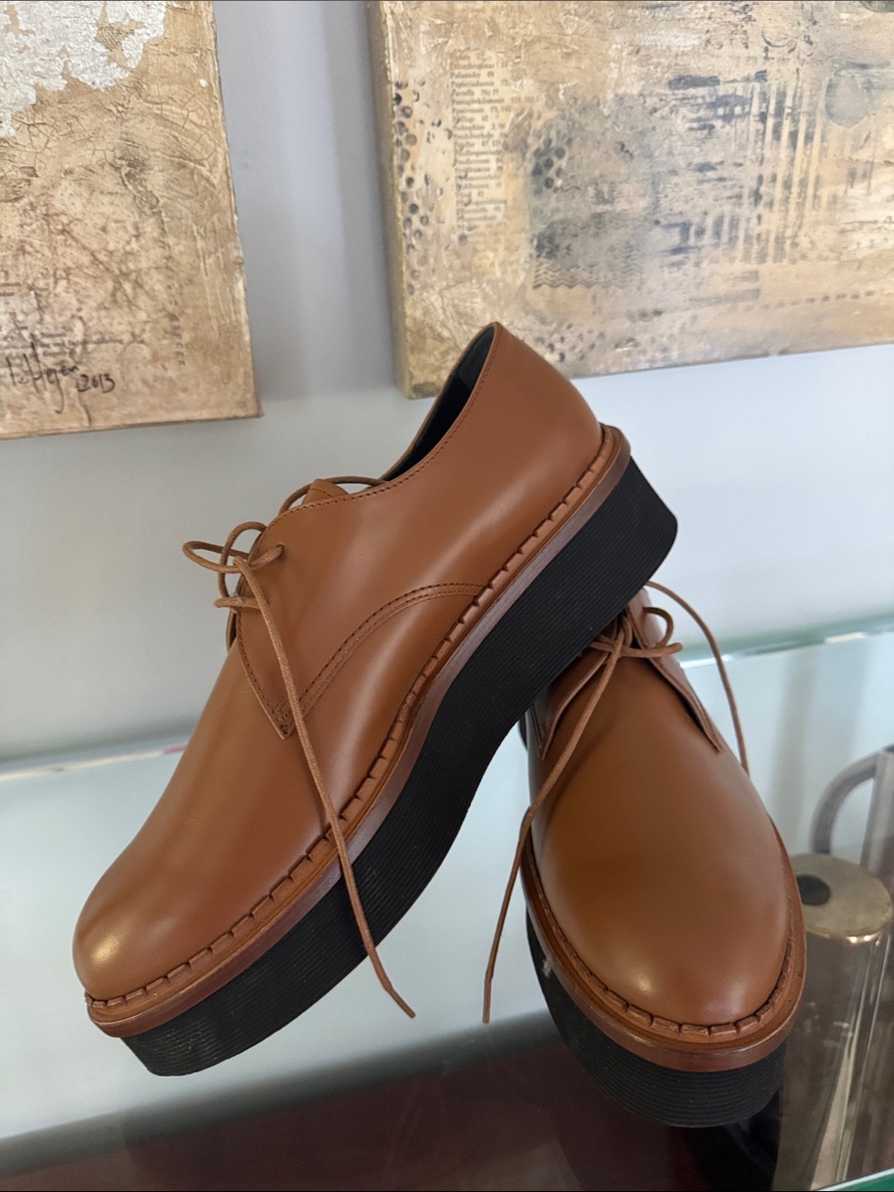 Tod's Tan Leather Platform Derby Shoes
